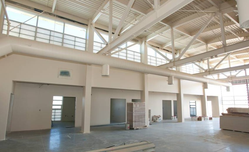 Photo of the interior of a building under construction.