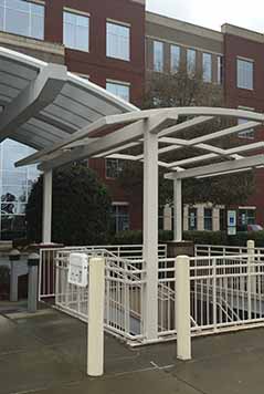 Photo of building entrance stairway.