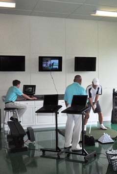 Photo of indoor golf practice range.